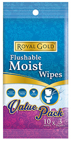 Royal Gold Flushable Moist Wipes, 10 Sheets 3-in-1