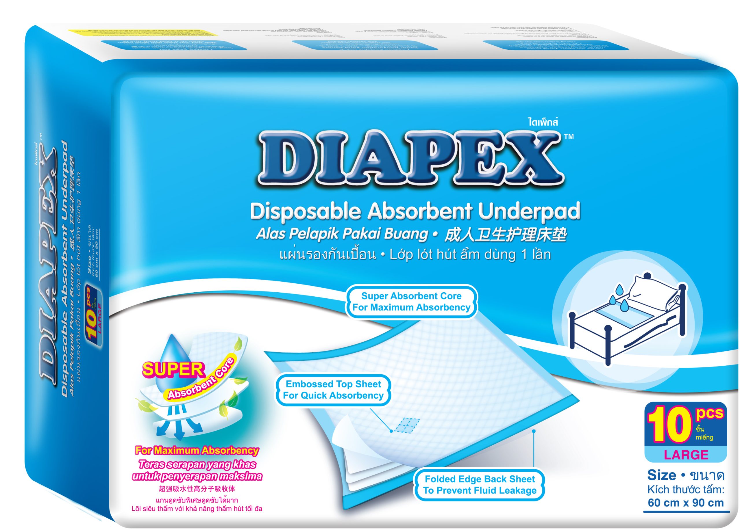 Diapex Disposable Absorbent Underpad, L Size